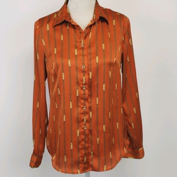 MICHAEL Michael Kors Signature Chain Silky Blouse - Picture 1 of 12